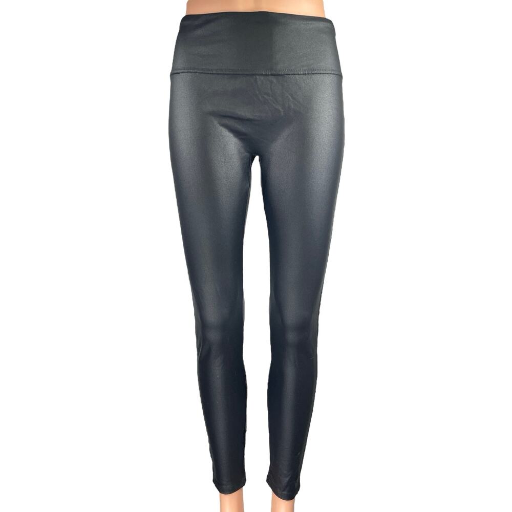 Jimilaka Black Faux Vegan Leather High Waist Skinny Trousers Leggings Pants Sz M